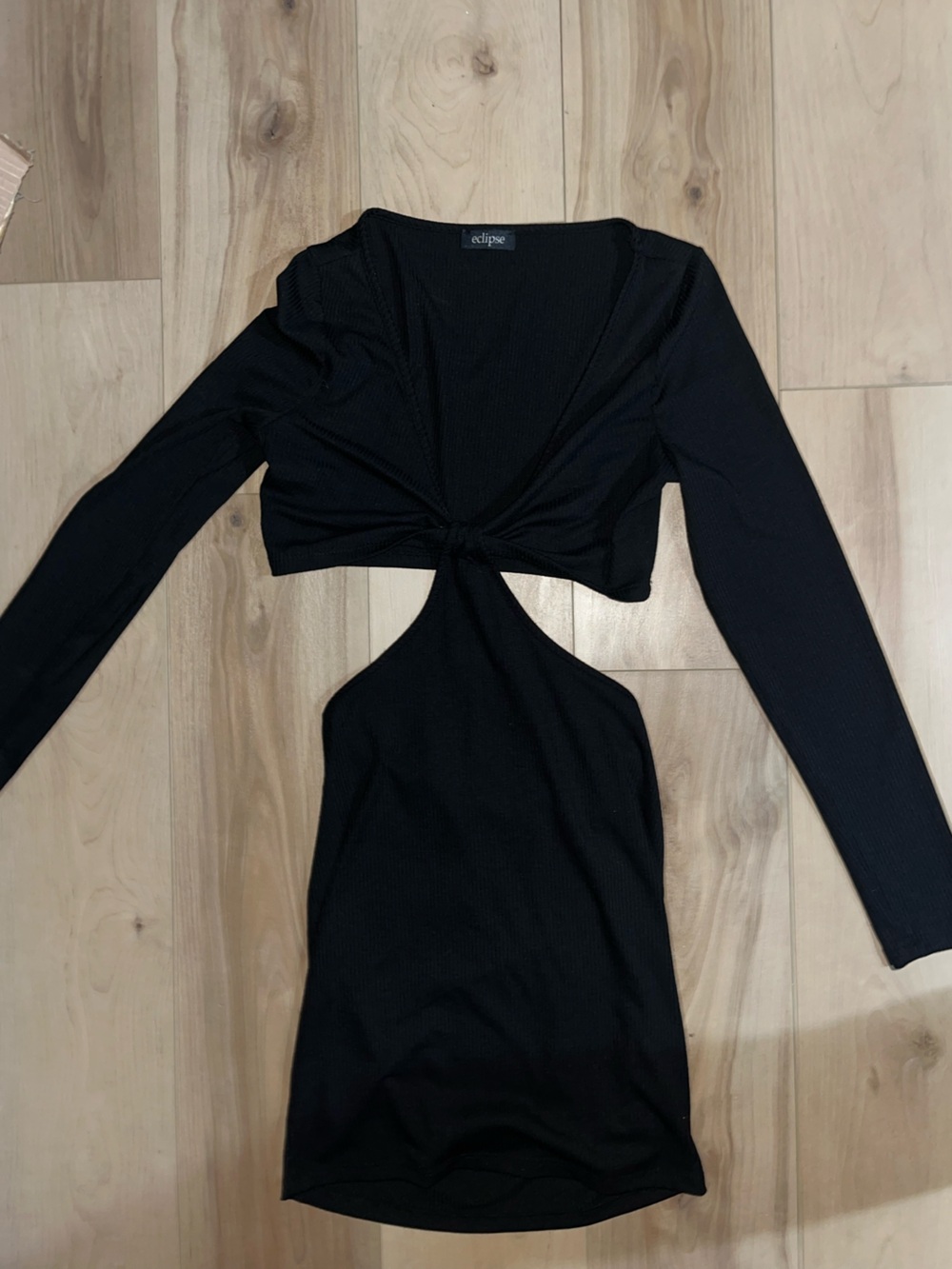 ECLIPSE | Black Knot-Front Long Sleeve Women's Mini Dress